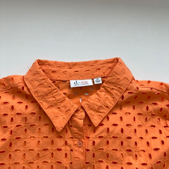 2 pc Denim & Co Twinset Button Front Eyelet Shirt & Tank Top Set Plus 2X Orange - Picture 8 of 12